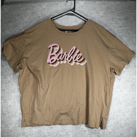 Mattel Barbie T-Shirt Beige Plus Size 2X Short Sleeve Cotton Blend - Picture 1 of 6